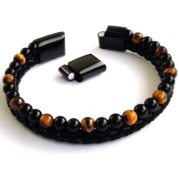 Bransoletka męska skórzana, REGULOWANA tygrysie oko, tiger eye Versatile