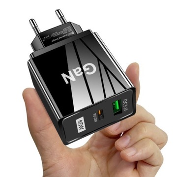 SZYBKA ŁADOWARKA SIECIOWA 65W GaN USB USB-C QC3 PD