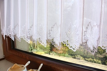 Штора-вуаль для кухни Заздростка Белая Бежевая Вышивка высота 60 см