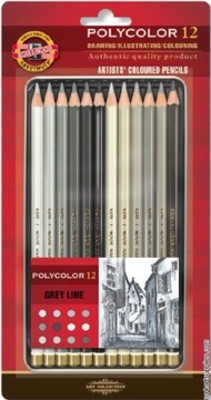 ZESTAW KREDEK POLYCOLOR KOH-I-NOOR 12 SZAROŚĆ META