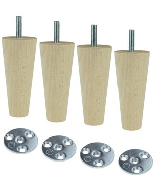 Nogi Nóżki Drewniane bukowe 10 cm + blachy zestaw