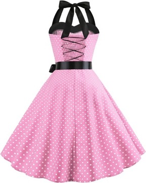 Różowa sukienka w stylu retro groszki wiązana sznurowana XL XXL 42 44