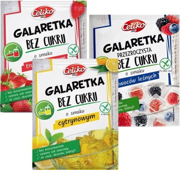 Galaretka BEZ CUKRU CELIKO Smak Truskawkowa Cytrynowa + Owoce Leśne owocowa