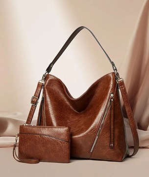 TOREBKA MEGA WOREK NA RAMIĘ KIESZENIE POJEMNA BRĄZ