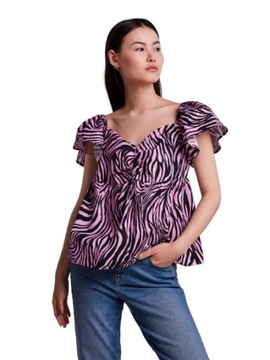 Pieces top różowo-czarny zebra M