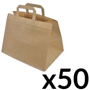 TORBA PAPIEROWA KLOCKOWA Z UCHWYTEM PŁASKIM 320x220x250 BRĄZOWA