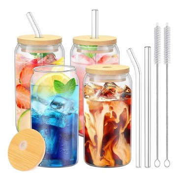 KUBEK SZKLANY SŁOIK ZE SŁOMKĄ DLA DOROSŁYCH 500ML SZKLANKI DO LEMONIADY 4X