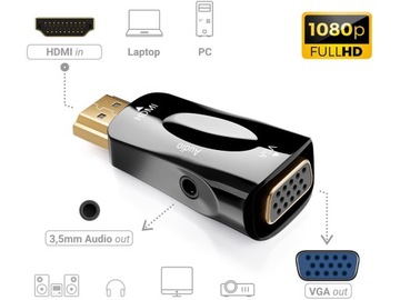 АДАПТЕР-ПРЕОБРАЗОВАТЕЛЬ С HDMI НА VGA D-SUB АУДИО ЗВУК МИНИ-ДЖЕК
