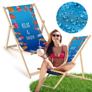 Leżak Drewniany NIEBIESKI RELAX & ENJOY Ogrodowy Plażowy Bukowy