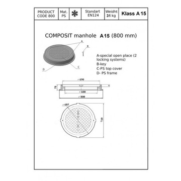 Крышка септика 80HD с ключом, черный полимер Люк-лаз, садовый колодец.