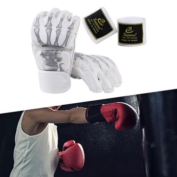 Перчатки ММА Боксерские перчатки на полпальца для ударов по белому скелету