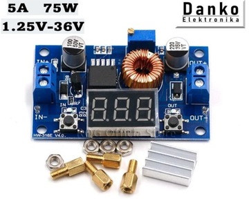 Przetwornica z woltomierzem XL4015 Step Down 5A regulator napięcia zasilecz