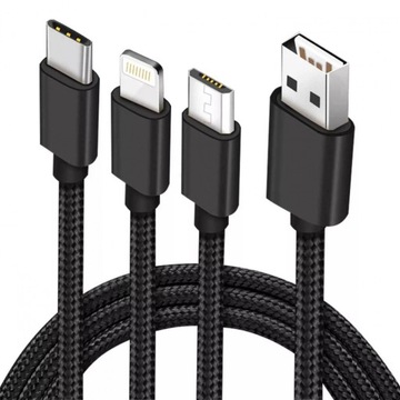 Телефонный кабель 3в1 micro USB USB-C Lightning 120см 0807