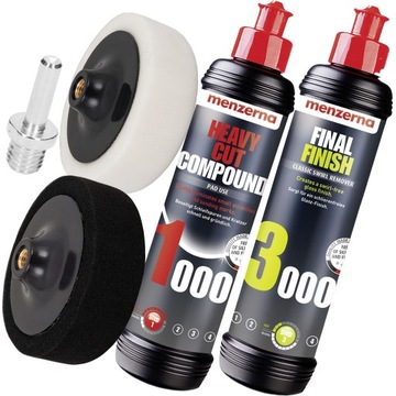 MENZERNA ZESTAW PAST POLERSKICH HEAVY CUT + FINISH + PADY POLERSKIE