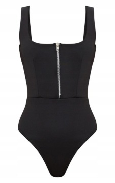 E4 Черное боди на молнии спереди PrettyLittlething 34