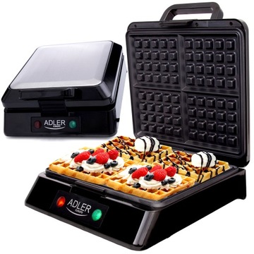 Gofrownica 4 Gofry Głębokie Płyty Z Klipsem Czarna Duża MOC 1500W