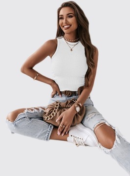 Bluzka damska CROP TOP prążkowany CASUAL na ramiączkach bokserka BASIC