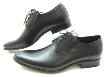 BUTY MĘSKIE OBUWIE WIZYTOWE SKÓRA NATURALNA CZARNE R.45