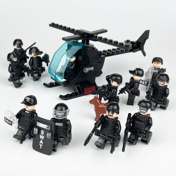 KLOCKI MINIFIGURKI ZESTAW SWAT HELIKOPTER WOJSKO AKCESORIA