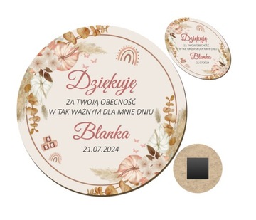 Podziękowanie dla gości Chrzest Święty styl boho - upominek magnes