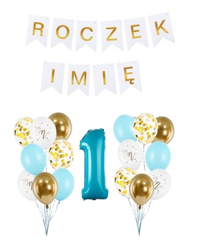 Zestaw Roczek błękitny Imię baner personalizowany