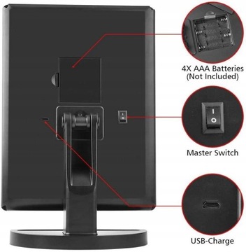 Зеркало для макияжа со светодиодной подсветкой, БОЛЬШОЕ УВЕЛИЧЕНИЕ 2X + 3X