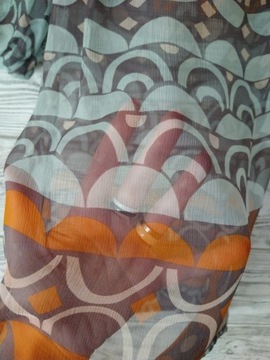 MONSOON Kolorowa sukienka mgiełka plażowa _ balonowe rękawy __ 100% JEDWAB
