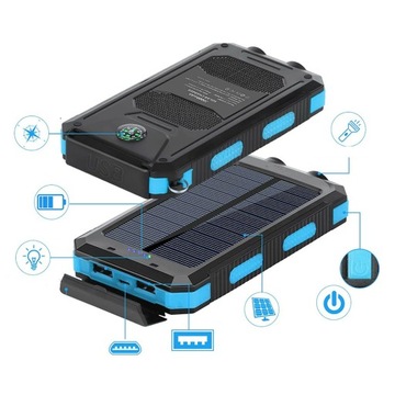 СОЛНЕЧНОЕ ЗАРЯДНОЕ УСТРОЙСТВО POWERBANK 30000 МАЧ 2XUSB ФАКЕЛ Водонепроницаемый ДИЗАЙН