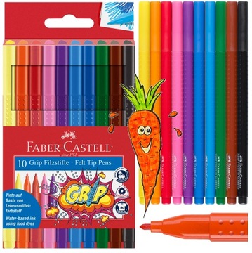 FABER-CASTELL Flamastry pisaki mazaki szkolne Grip 10 kolorów ZESTAW