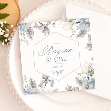 Синие цветы Юбилейные ПРИГЛАШЕНИЯ 10 шт.