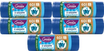 Zapachowe worki na śmieci z uszami EKO GOSIA 60l ZESTAW 5 rolek x 20 szt.