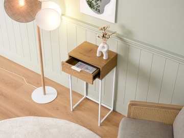 ДЕРЕВЯННАЯ КОНСОЛЬ С ЯЩИКОМ ДЛЯ ХАЛЛЕИ ДУБ НОРА С НА БЕЛЫХ НОЖКАХ