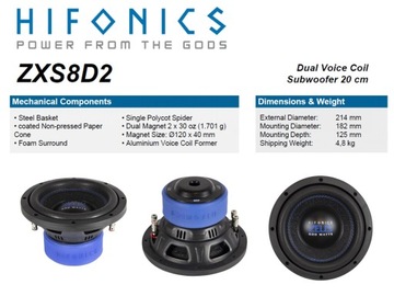 HiFonics ZXS8D2 300Rms 600Max 2x2Ом 20см Новый