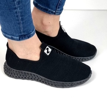 CZARNE PŁASKIE ELASTYCZNE BUTY SKARPETA 40
