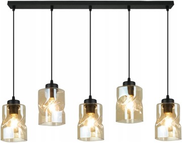 LAMPA CZARNA WISZĄCA ŻYRANDOL LISTWA 5 SZKLANE KLOSZE SUFITOWA LED MIODOWY
