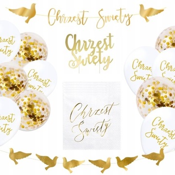 Dekoracje na Chrzest baner topper serwetki girlanda balony na chrzciny XL