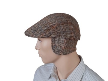 МУЖСКАЯ ЗИМНЯЯ РИТЯ С УШАМИ НАПОЛЬНАЯ ШАПКА 100% ШЕРСТЬ БЕЖЕВАЯ В ЕЛОЧКУ 60 см