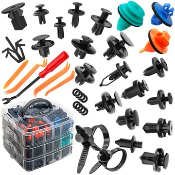 Универсальные пластиковые штифты и фиксаторы колесных арок в автомобиле.