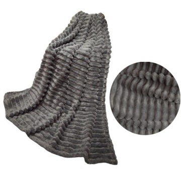 GRUBY KOC 200x220 cm WYTŁACZANY PASKI PLED NARZUTA