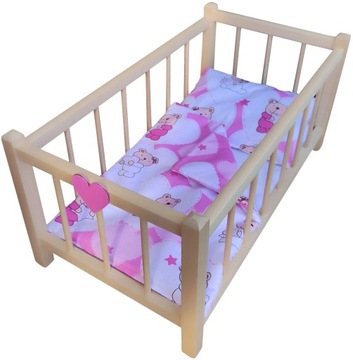 ŁÓŻECZKO drewniane KOŁYSKA dla lalek POŚCIEL - piękne