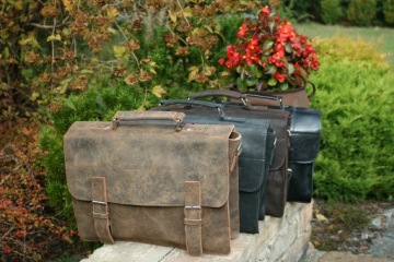 Мужская кожаная сумка через плечо винтажная полировка A4 коричневая