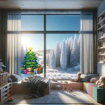 Новогодние наклейки, украшения на окна, стекло 50х60 для детской комнаты. Рождественская елка