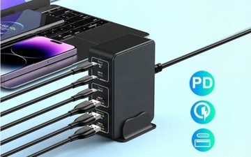 БЛОК ПИТАНИЯ БЫСТРОЕ ЗАРЯДНОЕ УСТРОЙСТВО ЗАРЯДНАЯ СТАНЦИЯ 6xПОРТОВ USB 120 Вт 3xUSB-C PD 3xUSB