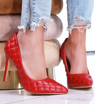 Czerwone szpilki damskie Wysokie czółenka buty na obcasie 16202 40