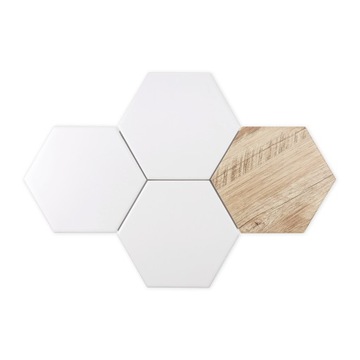 Płytka ceramiczna mozaika ceramiczna heksagon drewnopodobne + biały