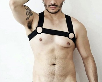 ELASTYCZNY HARNESS MĘSKI METAL RING + OPASKA M/L