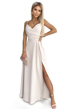 Sukienka damska elegancka długa z rozcieciem na wesele na ramiączkach