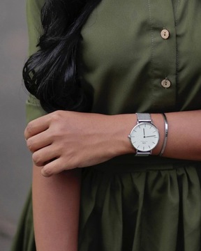 DANIEL WELLINGTON zegarek damski srebrny na bransolecie modny na prezent
