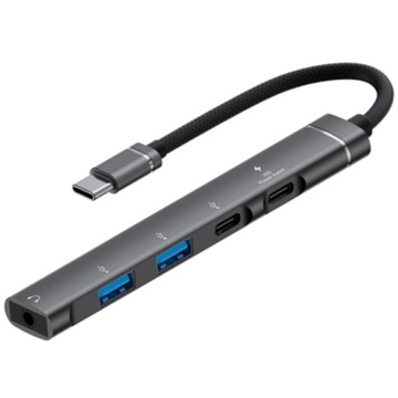 5-in-1 USB Hub Type-C to Type-C Charging + Type-C Data + 2 x USB2.0 + 3.5mm