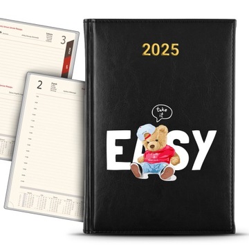 KALENDARZ 2025 CZARNY Planer Terminarz Roczny Take It Easy Teddy Wzory